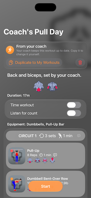 Coach's Pull Day workout sent from a coach