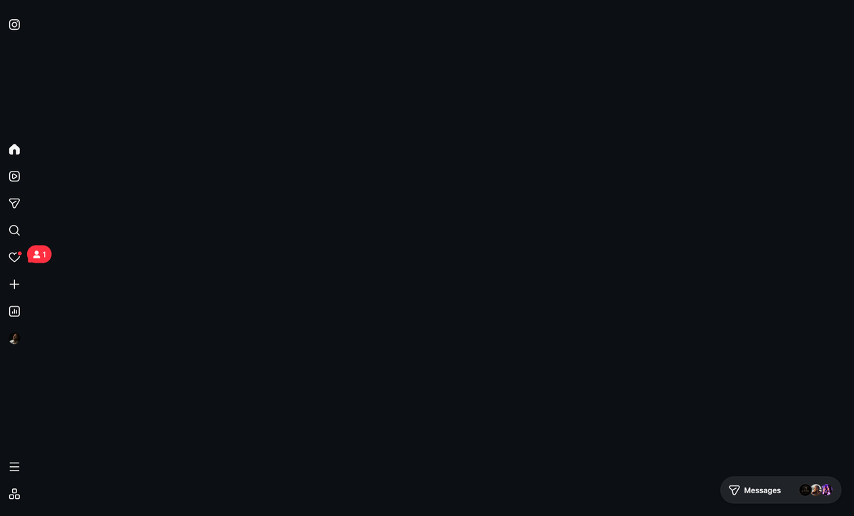 Instagram on macOS Safari with the feed column empty