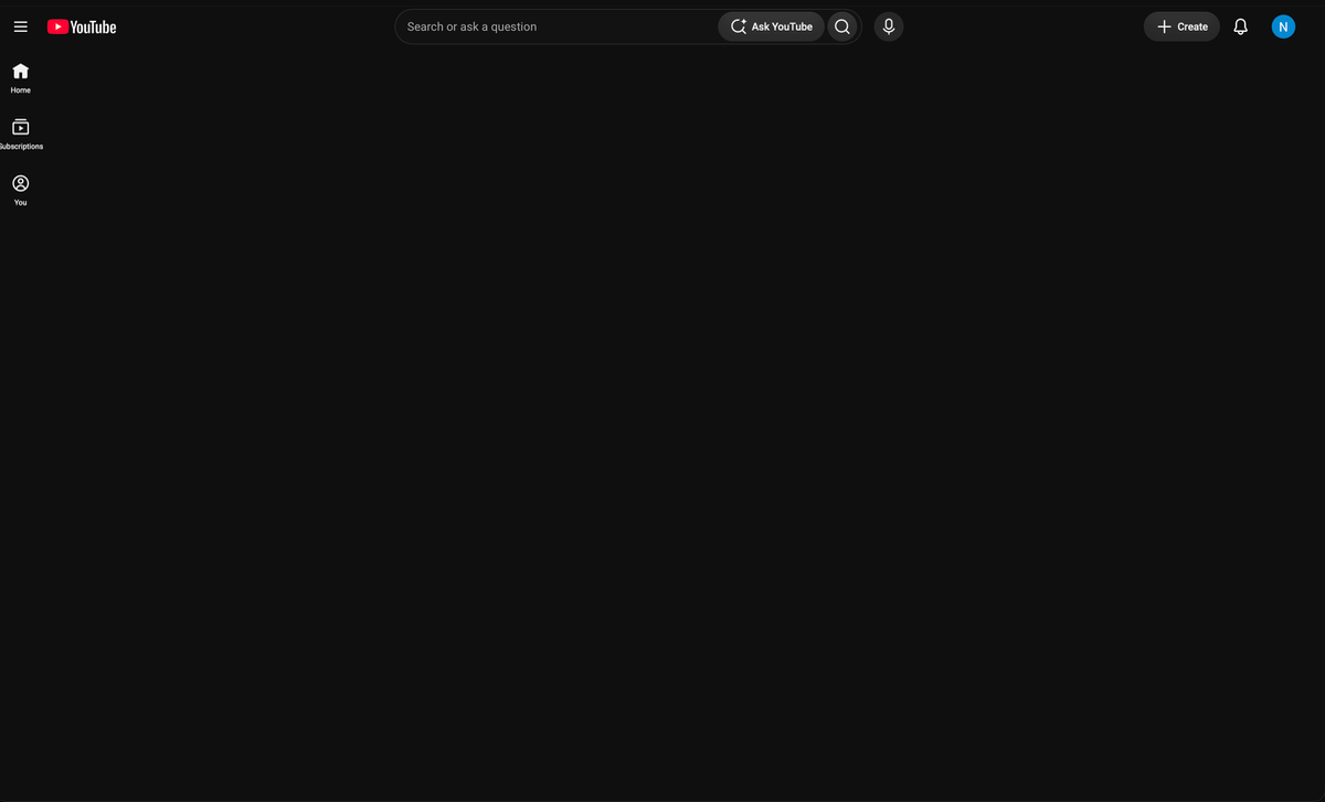 YouTube on macOS Safari with the recommendation grid empty