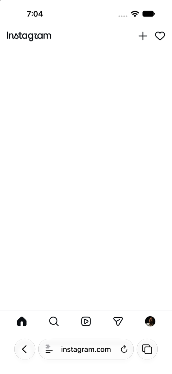 Instagram in Safari with the feed hidden by FeedBlocker
