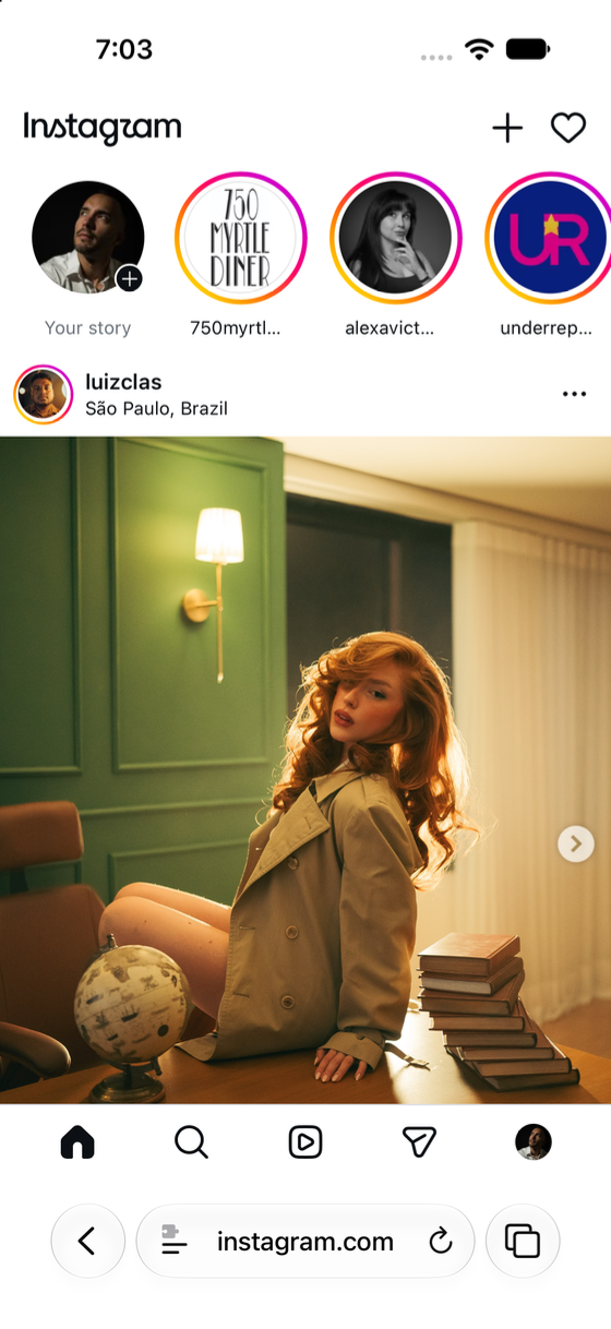 Instagram in Safari with the feed visible