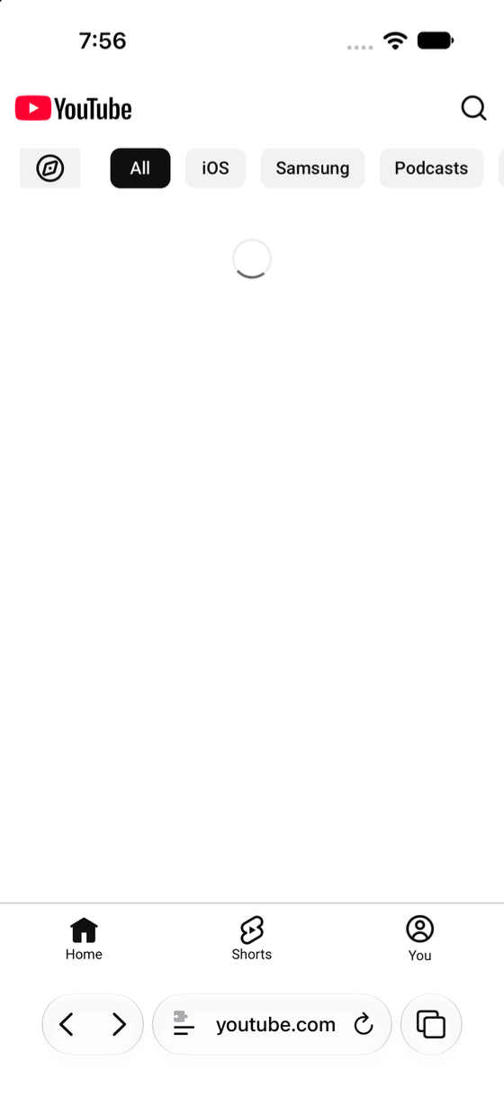 YouTube in Safari with the recommendation grid hidden by FeedBlocker