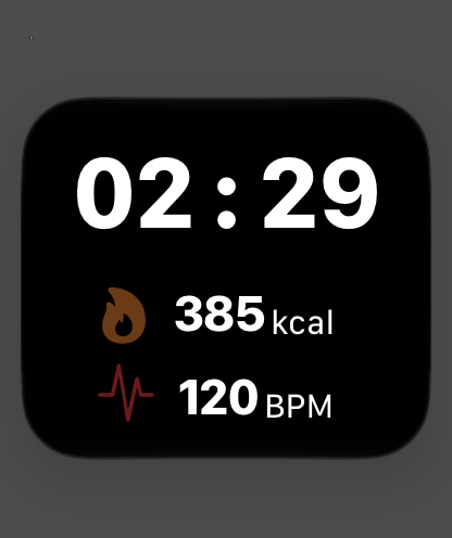 Watch energy window with calories and heart rate