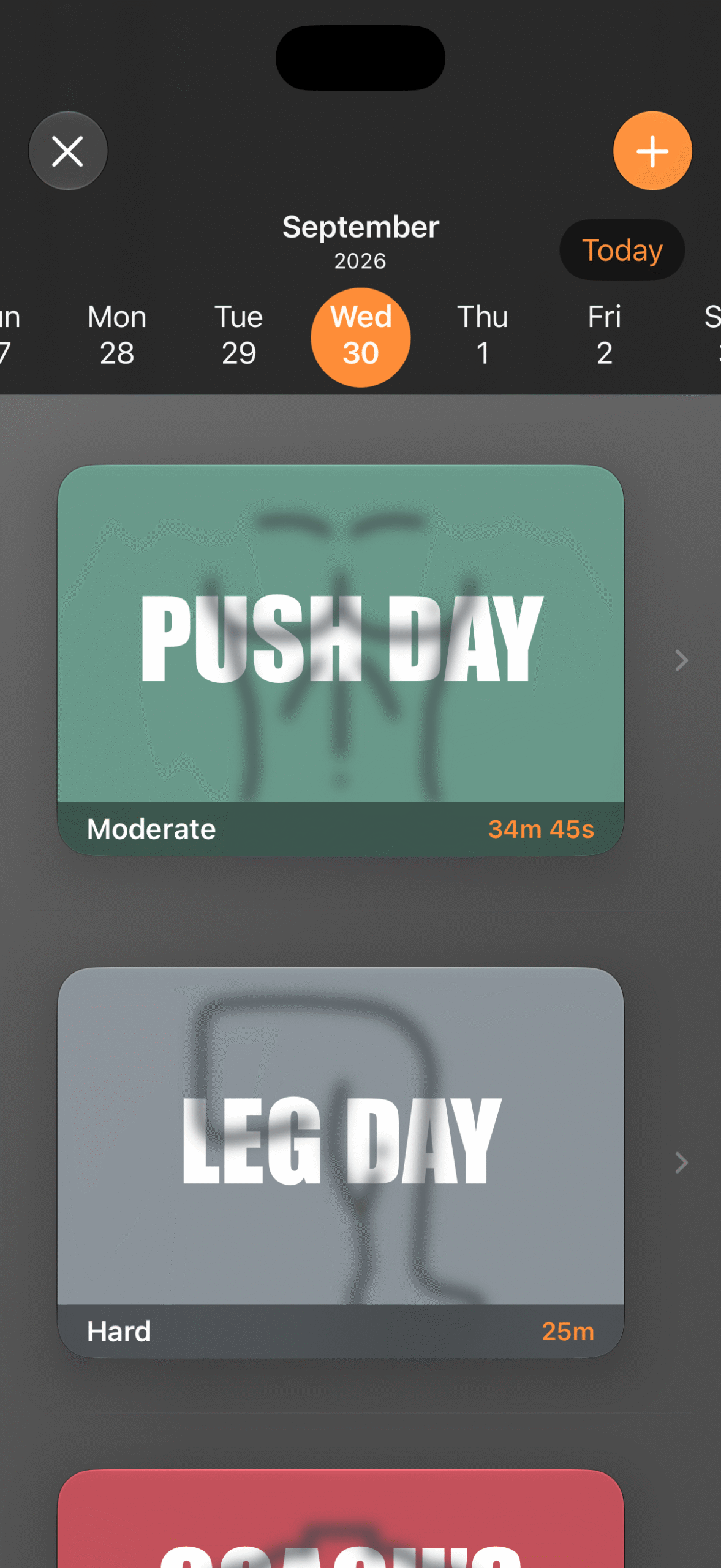 Weekly schedule with Push Day and Leg Day
