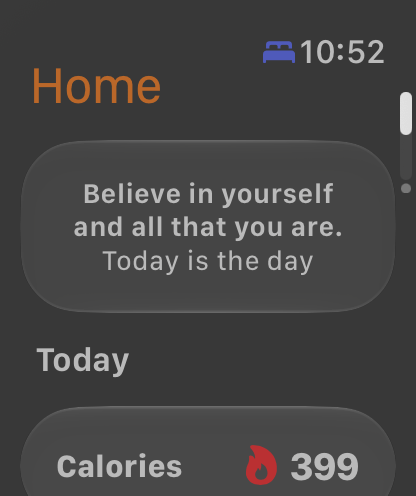 Watch home screen with today's activity